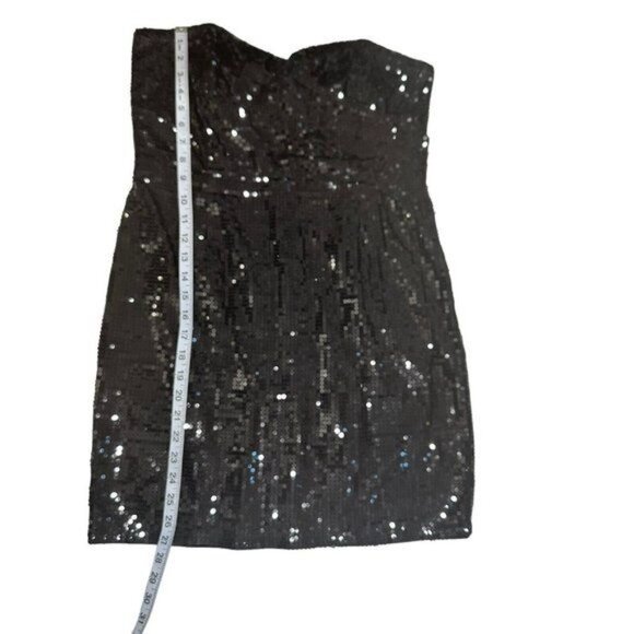 Forever 21 Black Strapless Sequin Mini Dress Size L Party Cocktail Evening - Picture 6 of 16